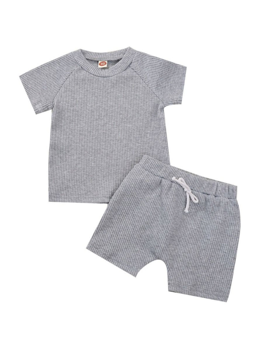Grey ribbed shorts set