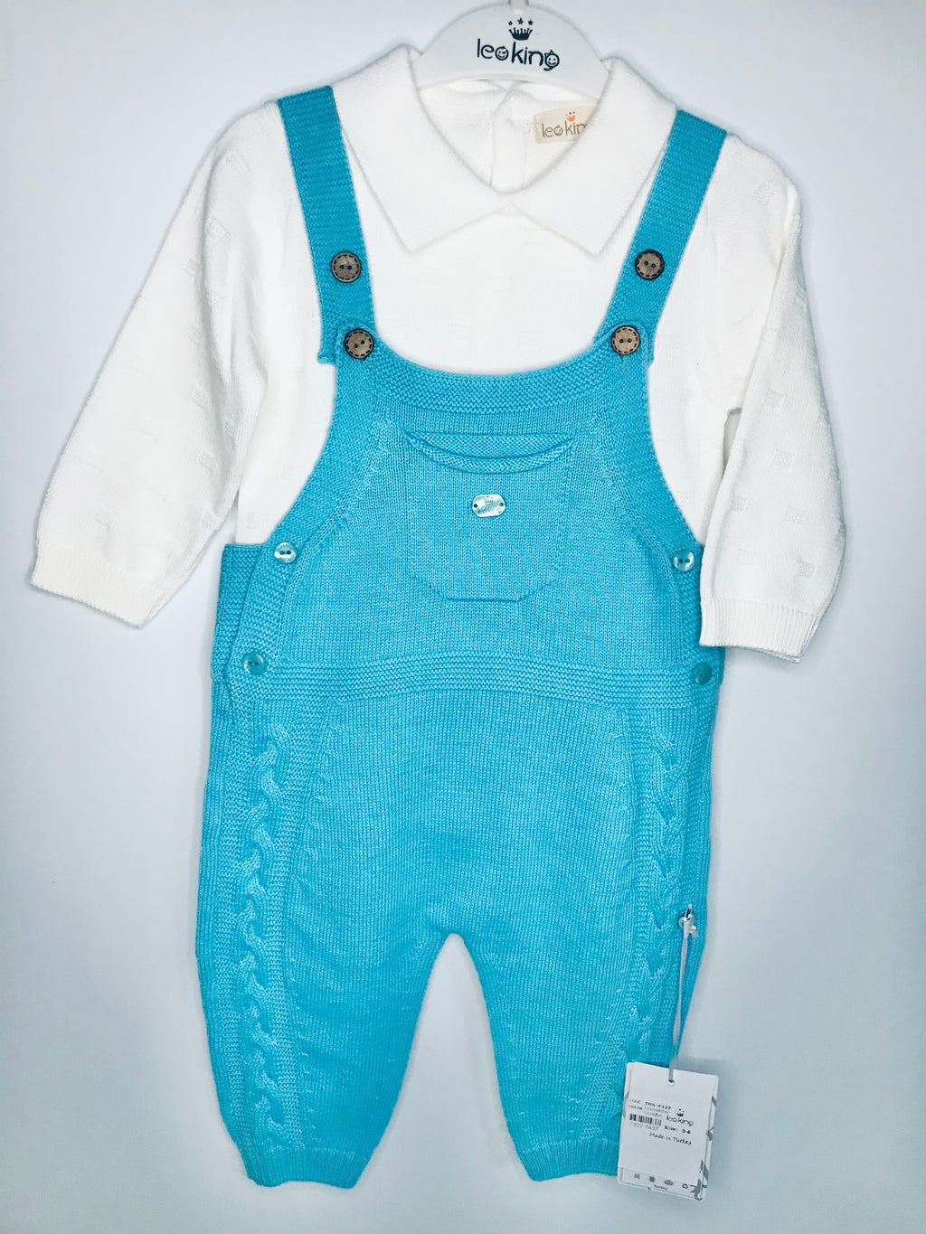 Turquoise 2 piece knitted dungaree set