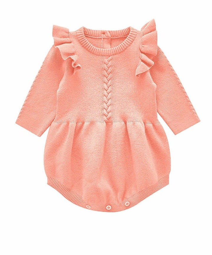 Ruffled shoulder cable knitted bodysuit