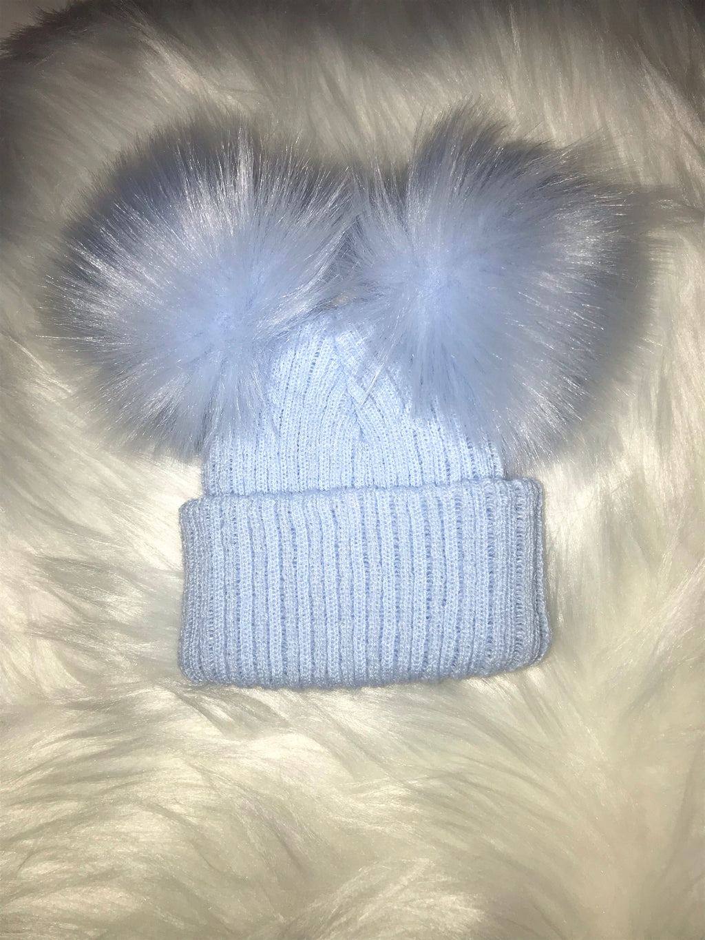 Baby blue double Pom Pom hat.