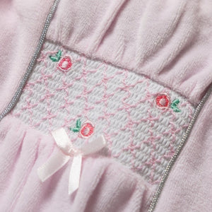 Baby girls pink velour all in one with flower embroidery