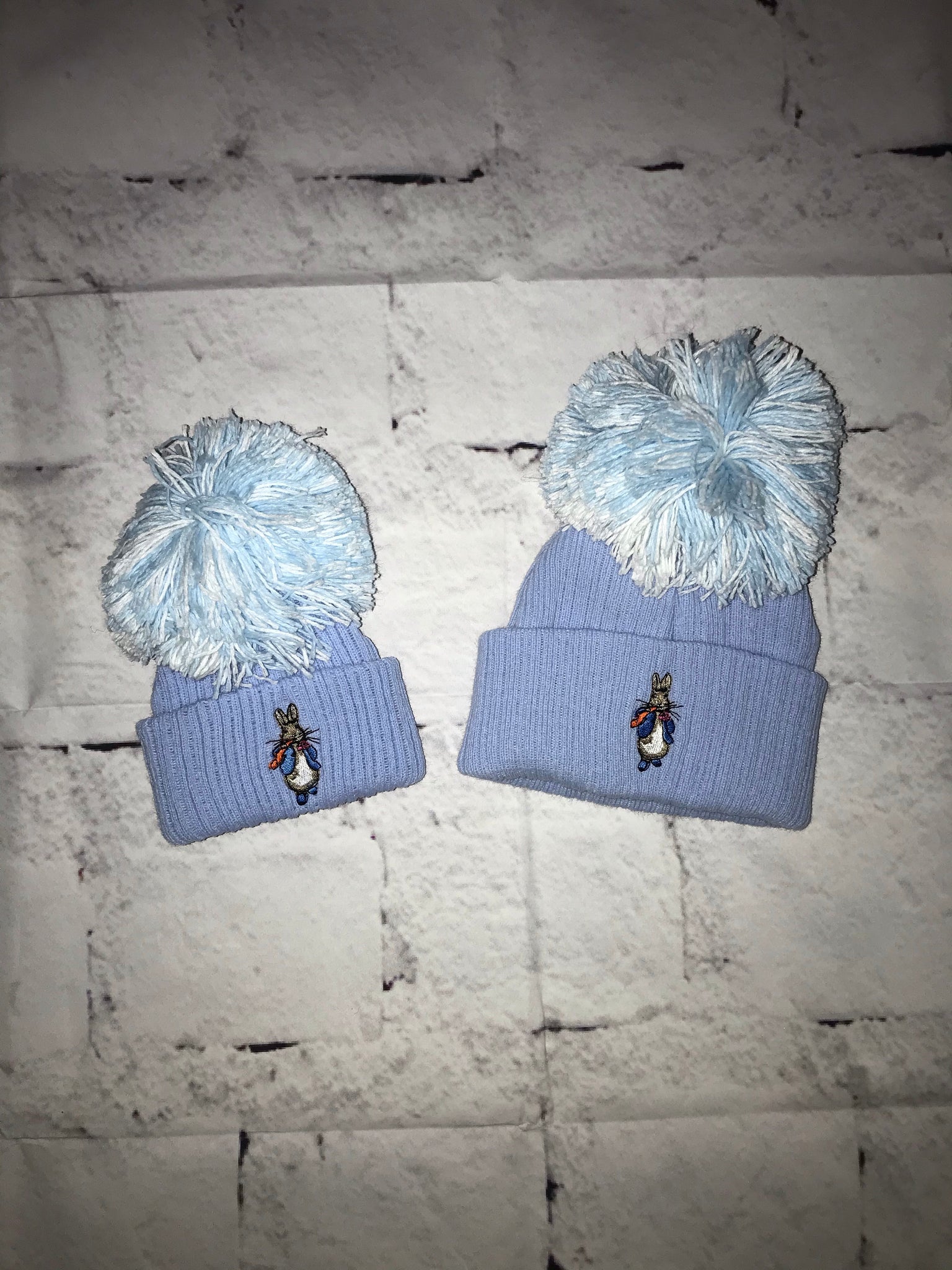 Peter rabbit embroidered Pom hat in Blue