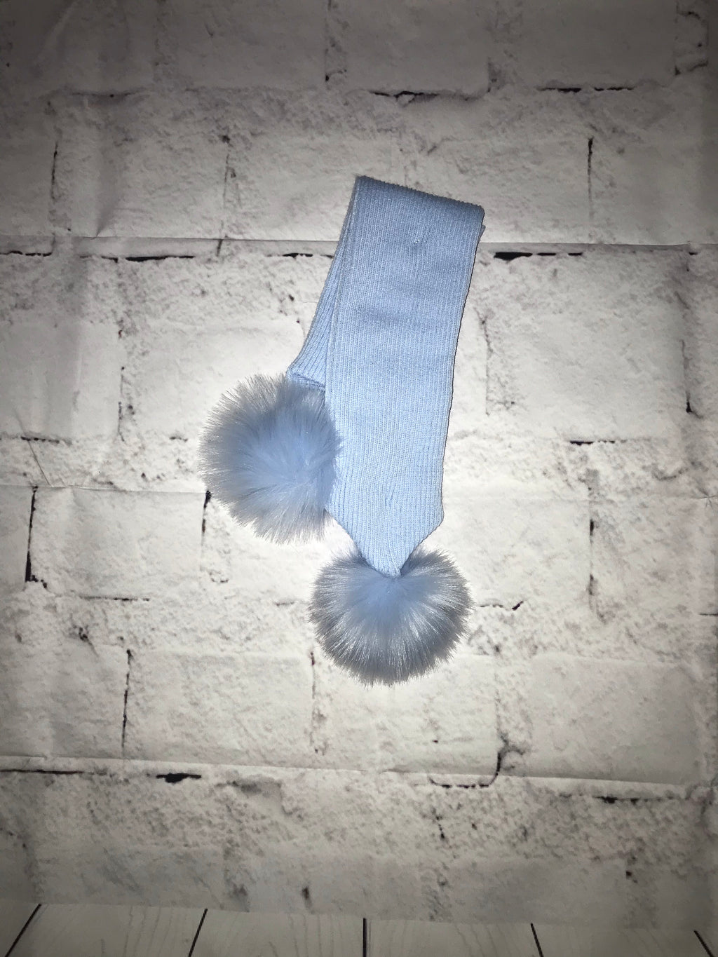 Blue Fur Pom Pom knit scarf