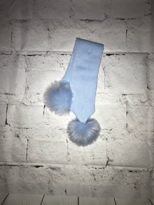 Blue Fur Pom Pom knit scarf