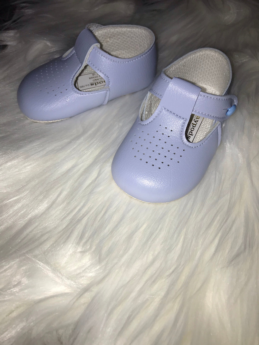 Baby boys blue pram shoes with T bar and soft sole