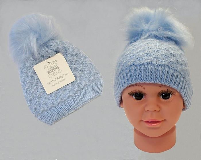 Baby boys knitted fur Pom Pom hat