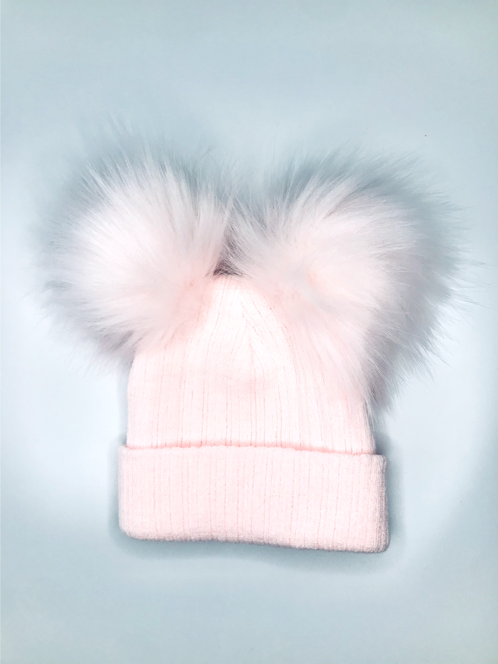 Baby pink double Pom Pom hat