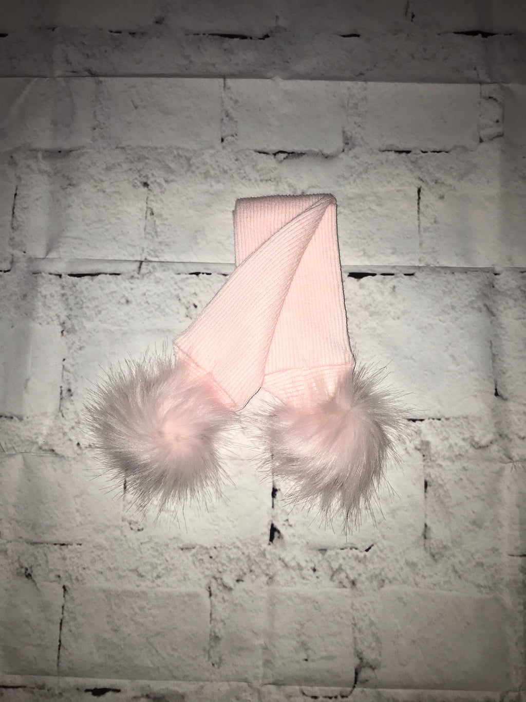 Pink fur Pom Pom knit scarf