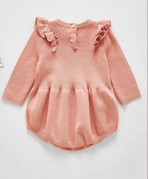 Ruffled shoulder cable knitted bodysuit