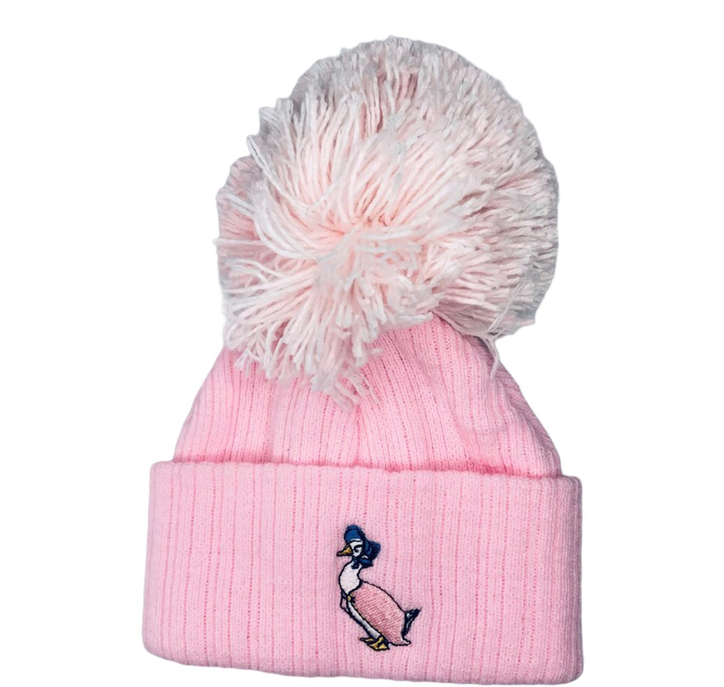 Jemima puddle duck pink Pom Pom embroidered hat
