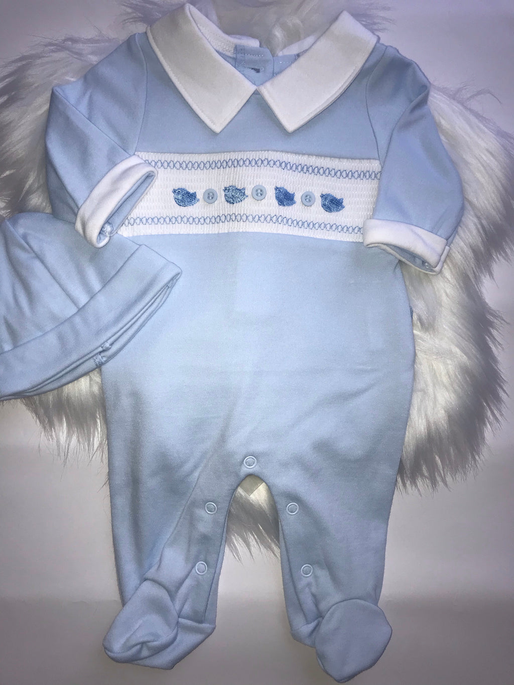 Baby boys two piece all in one with bird embroidery